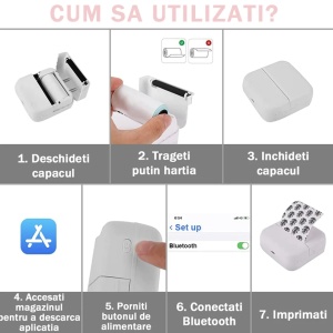 Mini imprimanta, tehnologie printare termic, conectivitate Wi-Fi, format A8, compatibil android, IOS, alb/roz - Img 2