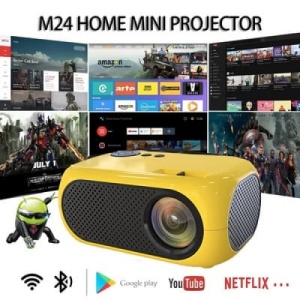 Mini proiector, portabil, HD, conectivitate HDMI, USB, control de la distanta cu telecomanda, sunet surround 360 de grade, galben - Img 2