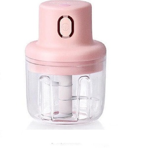 Mini tocator electric, pentru alimente, capacitate 250ml, cu 3 lame puternice, rezistent la apa, incarcare USB, roz - Img 1