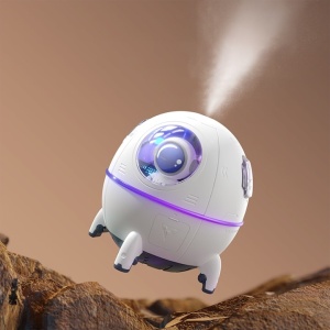 Mini umidificator, tip nava cu astronaut, portabil, cu 7 tipuri de lumina ambientala, alimentare USB C, alb - Img 3