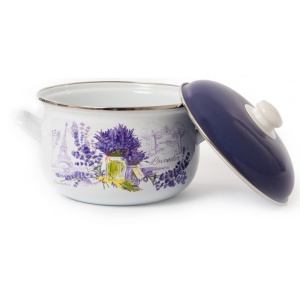 Oala emailata cu capac, diametru 22 cm, capacitate 3.80L, compatibila cu masina de spalat vase, se poate folosi si in cuptor, alb/mov - Img 2