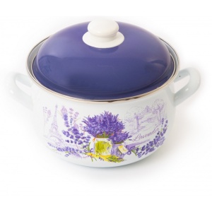 Oala emailata cu capac, diametru 26 cm, capacitate 6.20L, compatibila cu masina de spalat vase, se poate folosi si in cuptor, alb/mov - Img 1