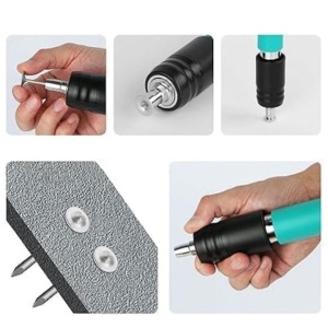 Pistol manual pentru fixarea cuielor/niturilor in perete, lungime 30 cm, calibru 7.3 cm, pneumatic, cu accesorii, ochelari de protectie si cutie transport, negru/verde - Img 5