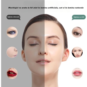 Portfard pentru cosmetice cu oglinda led, 3 modele de lumina, incarcare USB, compartimentat, imitatie piele, dimensiuni 16.5x11.5x6 cm, alb - Img 3