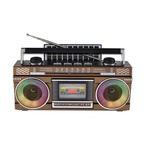 Radio retro, cu incarcare solara, conexiune bluetooth, putere 10W, AUX, FM, AM, SW, TF, lumini led RGB, portabil, maro/negru - Img 1