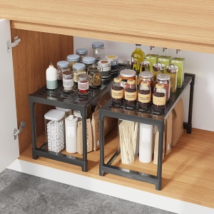 Raft extensibil, suport pentru cuptorul cu microunde, multifunctional, pentru bucatarie, baie, dormitor, din metal si plastic, eco-friendly, instalare usoara, negru - Img 3