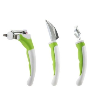 Set 3 cutite multifunctionale FOXMAG24 pentru legume si fructe, Alb-Verde - Img 1