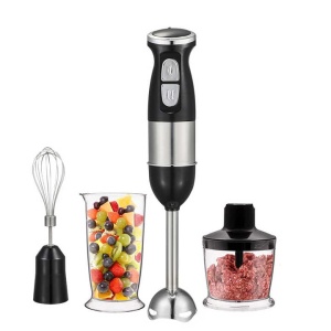 Set 4 in 1 blender/tocator/tel, din metal si plastic, cu 2 viteze, putere 500W, capacitate boluri 500/600 ml, alimentare la retea, negru/argintiu - Img 1