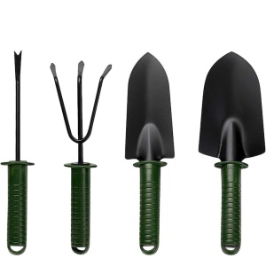Set 4 unelte de gradina, dimensiuni reduse, din metal, cu maner anti-alunecare, usor de depozitat, negru - Img 1