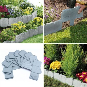 Set de borduri pentru gradina, cu 10 piese, dimensiuni 23 x 25 x 2 cm, cu aspect de piatra, flexibile, gri - Img 2