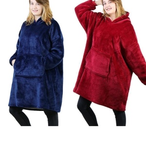 Set hanorace, huggle hoodie ultra plush, albastru, rosu, unisex, 2 buc, universal - Img 2