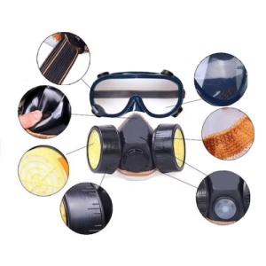 Set masca si ochelari, pentru pentru lucru in mediu chimic, vapori vopsea sau praf, cu 2 filtre cu carbon activ, negru - Img 3