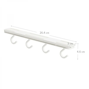 Suport autoadeviz pentru ustensile bucatarie, retractabil, cu 4 carlige, dimensiuni 26.4 x 4.6 x 3 cm, din plastic, alb - Img 3