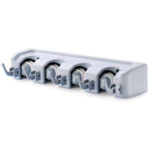 Suport universal multifunctional FOXMAG24® de perete pentru maturi si mopuri Broom Holder, 4 spatii si 5 carlige - Img 1