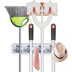 Suport universal multifunctional FOXMAG24® de perete pentru maturi si mopuri Broom Holder, 4 spatii si 5 carlige - Img 2