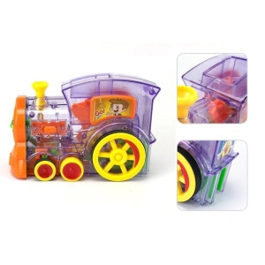 Trenulet de jucarie, tip domino, cu 80 de piese multicolore, functionare pe baterii, aranjare automata, din plastic, multicolor - Img 3