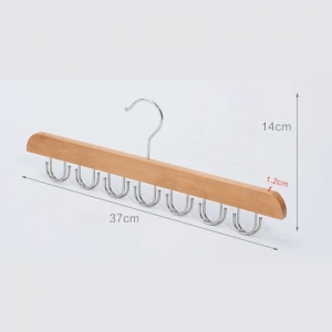 Umeras din lemn si otel, cu 14 suporturi rotative 360°, pentru curele, dimensiuni 37 cm x 14 cm, argintiu/maro - Img 3