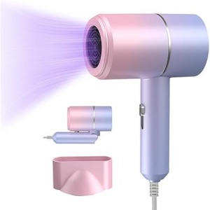 Uscator de par ionic cu uscare rapida, pliabil, cu un capat detasabil, putere 2000W, 2 trepte de temperatura, roz/mov - Img 1