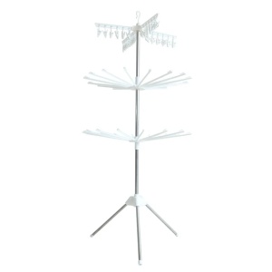 Uscator de rufe vertical, cu 3 niveluri rotative, 1 nivel cu clesti, pliabil, uscor de depozitat, din metal si plastic, alb/argintiu - Img 1