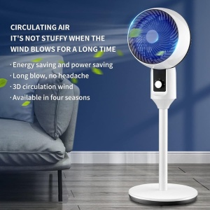 Ventilator cu picior, cu baza rotunda stabila, silentios, oscilant, reglabil pe inaltime, portabil, telescopic, alb/negru - Img 3