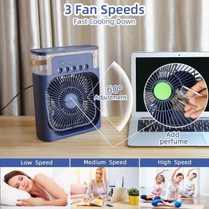 Ventilator portabil, cu rezervor de apa de 600 ml, cu vapori de apa, ventilatie, umidificator, purificator, albastru - Img 3