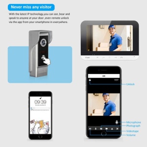 Videointerfon cu functii SMART, cu ecran de 7 inchi, 25 tonuri de apel, flux video clar, raza de actiune de pana la 300 de metri, gri - Img 2