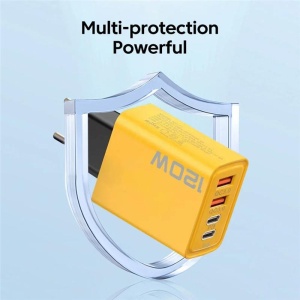 Adaptor pentru incarcator, 120W, 4 porturi, 2 USB + 2 tip C, incarcare rapida, USB pentru telefon mobil, galben/negru - Img 3