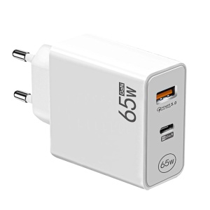 Adaptor pentru incarcator, 65W, 2 porturi, 1 USB + 1 tip C, incarcare rapida, USB pentru telefon mobil, alb - Img 1