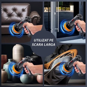 Aparat polish auto, cu dubla actiune, sistem de racire cu aer, 1300 Rpm, port de incarcare USB, gri - Img 4