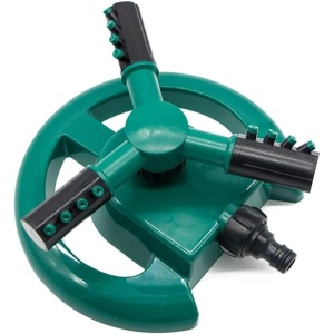 Aspersor de gradina, sistem automat de stropire cu apa, rotativa la 360°, cu 3 brate, din plastic, verde/negru - Img 1