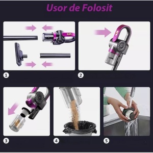 Aspirator vertical, fara fir, multifunctional, 2 viteze, putere 120 W, curatare praf eficienta, autonomie 30-45 min, cu accesorii pentru canapele si spatii inguste, negru/mov - Img 3