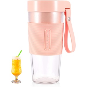 Blender portabil pentru smoothie-uri, capacitate 350ml, incarcare USB, inchidere etansa, lama din otel, roz - Img 3