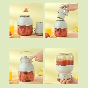 Blender portabil, reîncarcabil USB, cu 4 lame, pentru shake-uri și smoothie-uri, cu capac suplimentar, verde - Img 5