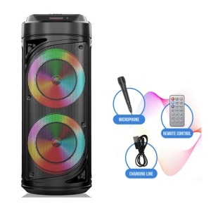 Boxa portabila cu lumini RGB, putere 20W, MP3, USB, bluetooth, TF, acumulator, FM, karaoke, negru - Img 3