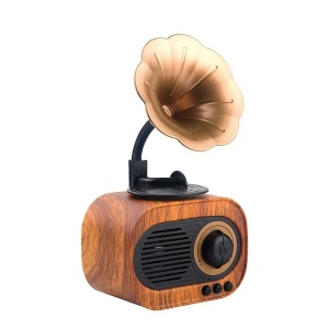 Boxa retro, conectare bluetooth, design vintage, USB/TF, portabila, dimensiuni 11x23 cm, maro/negru - Img 1
