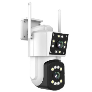 Camera de supraveghere wireless, dubla, cu unghi de 365°, rezolutie HD, LED-uri pentru lumina, senzor de miscare, interfon vocal, night vision, alb - Img 1