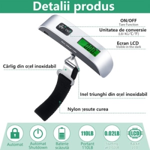 Cantar electronic FOXMAG24, pentru bagaje, capacitate 50 kg, afisaj LCD, argintiu - Img 2
