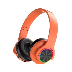 Casti fara fir, conexiune Bluetooth, cu lumini multicolore, pliabile, universale pentru telefoane mobile, portocaliu - Img 1