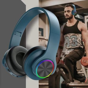 Casti fara fir, conexiune Bluetooth, cu lumini multicolore, pliabile, universale pentru telefoane mobile, albastru - Img 2