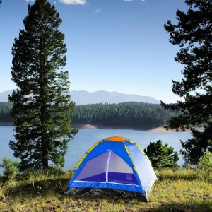 Cort pentru camping, dimensiuni 200x 200x 135cm, pentru 3-4 persoane, impermeabil, din polistiren, cu plasa de tantari, multicolor - Img 1
