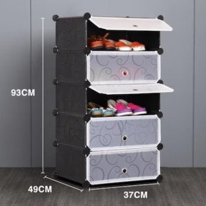 Dulap pentru depozitare incaltaminte, modular, cu 5 compartimente, dimensiuni 37x49x93 cm, maro - Img 3
