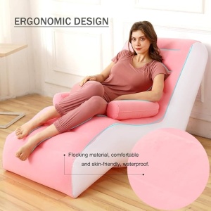 Fotoliu gonflabil, ergonomic in forma de S, dimensiuni 140X85 cm, material rezistent, alb/roz - Img 2