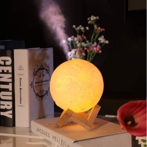 Lampa de veghe cu umidificator, Luna Moon 3D, Aromaterapie, 880ml, lumina 3 culori + stand lemn - Img 3