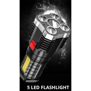 Lanterna cu 5 LEDuri, cu incarcare USB, lumina laterala, din ABS, 3 moduri de iluminare, autonomie 10h, rezistenta la apa, negru - Img 2