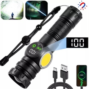 Lanterna led, afisaj procent baterie, 9 moduri de functionare, reincarcabila, rezistenta la intemperii si apa, din aluminiu, magnet pentru fixare, iesire USB-C, negru - Img 4