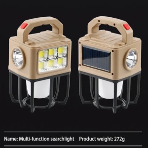 Lanterna solara tip felinar, 2 tipuri de led cu 3 pozitii de luminat, dimensiuni 20X12X12 cm, lumina calda/rece, crem - Img 2