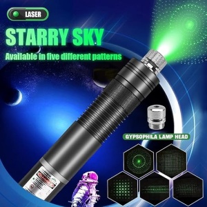Laser cu efecte 3D, portabil, cu acumulator, incarcare USB, cu carcasa metalica, 5 capete interschimbabile, lumina verde, cu cheita de blocare/deblocare, negru - Img 3