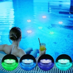 Lumina ambientala LED, subacvatica, pentru piscina, cu telecomanda, 16 tipuri de lumina, diametru 7 cm, alb - Img 2