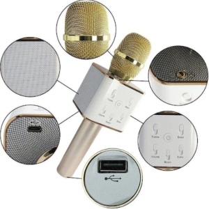 Microfon Karaoke Wireless FOXMAG24, cu Bluetooth si boxa inclusa, autonomie 3-5h, Gold - Img 4