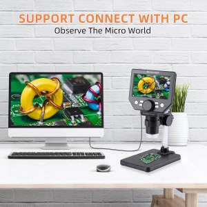 Microscop digital LCD 4.3” HD, 8MP, zoom 1-1000X, 8 LED-uri, baterie reincarcabila si suport PC, din metal si plastic, argintiu/negru - Img 5